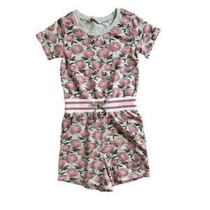 KensieGirl Gray Floral Romper One Piece Shorts Girls Size Medium 10/12